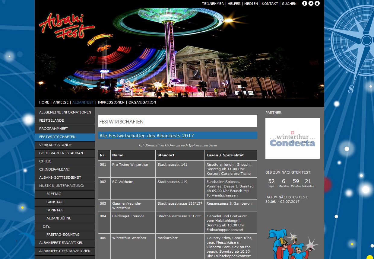 Website 2014 bis 2018 für das Albanifest Winterthur erstellt durch Webdesigner Benjamin Bürge