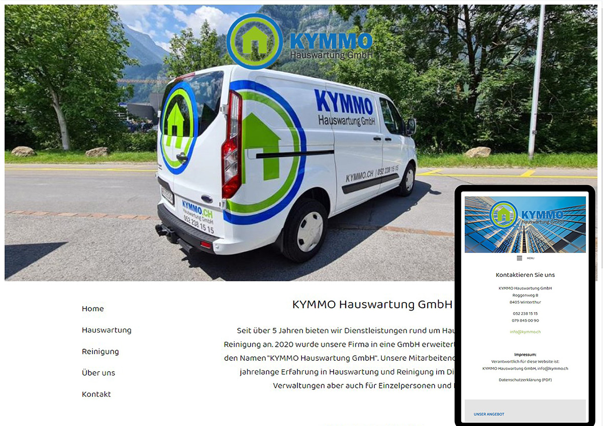 Webdesigner von InternetGrafik Schweiz haben für KYMMO Hauswartungen die neue Website erstellt