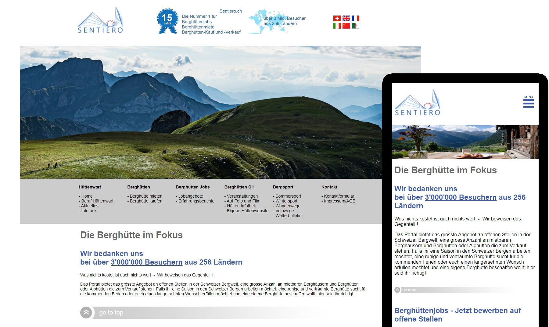 Eine unserer grössten Webdesign Projekte mit über 200 Seiten für Schweizer Berghütten